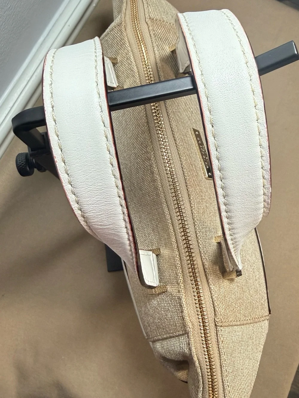 Kate Spade Reiley Straw & White Leather Dome Satchel Crossbody Bag